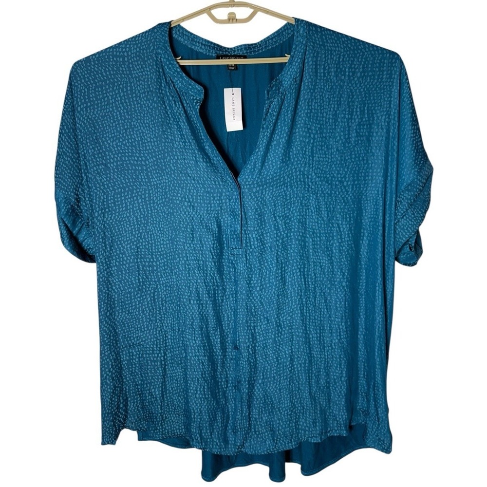 Lane Bryant Blouse Womens 26/28 Blue Teal NWT Lightweight Split Neck Top Flowy